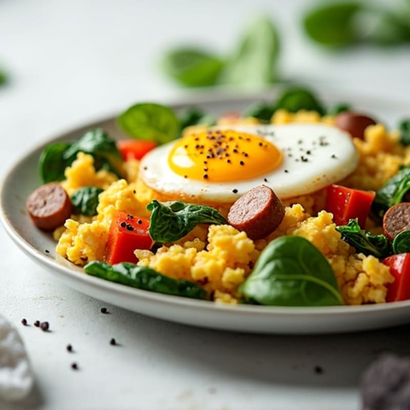 Savory Egg and Turkey Sausage Scramble with Fresh Spinach