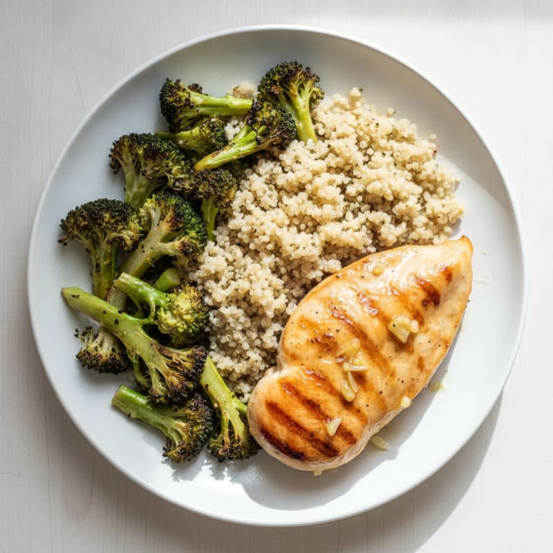 Grilled Chicken Breast with Roasted Broccoli and Quinoa