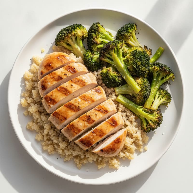 Grilled Chicken Breast with Roasted Broccoli and Quinoa
