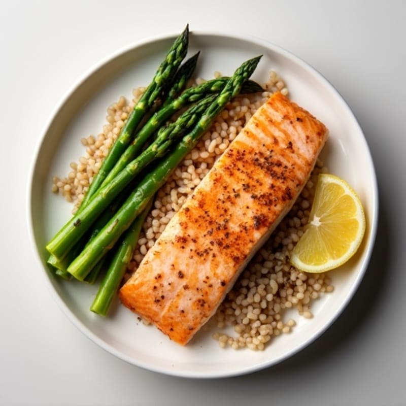 Seared Salmon with Steamed Asparagus and Brown Rice