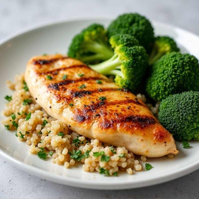 Grilled Chicken Breast with Quinoa and Roasted Broccoli
