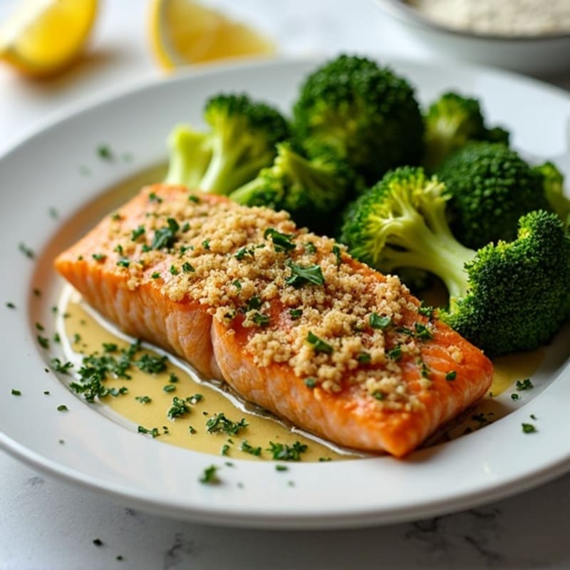 Herb-Crusted Baked Salmon with Roasted Broccoli