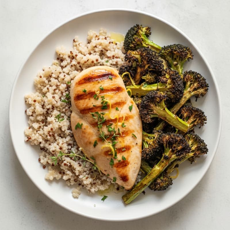 Grilled Chicken Breast with Quinoa and Roasted Broccoli