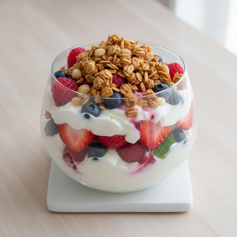 Creamy Greek Yogurt Parfait with Mixed Berries and Protein Granola