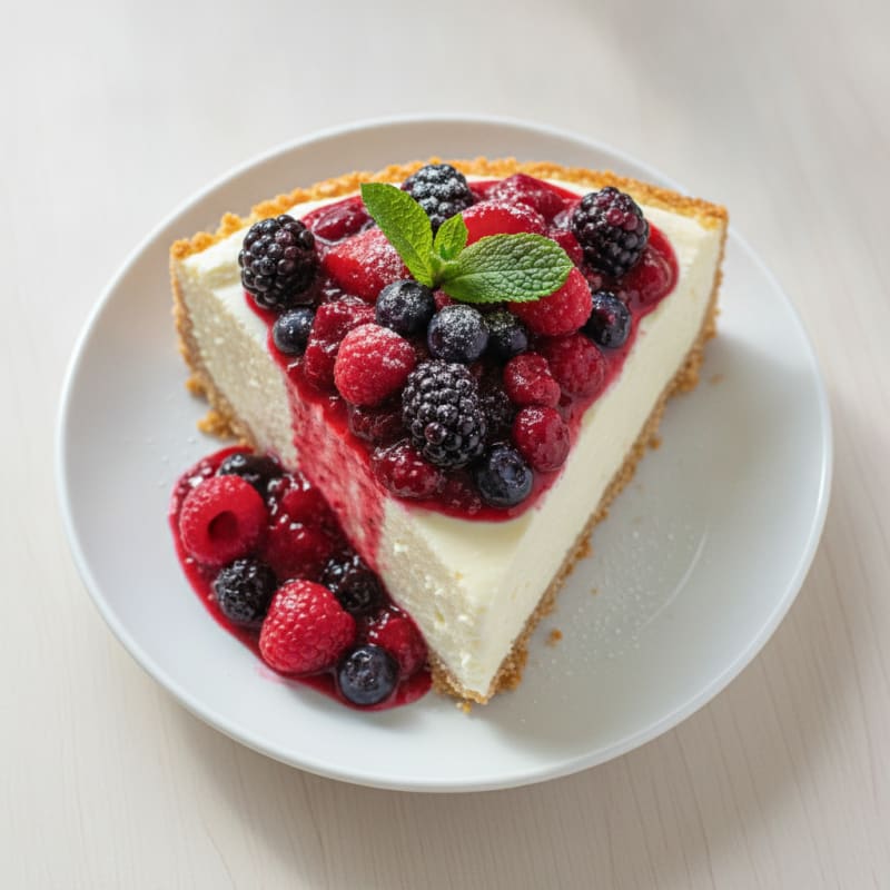 Greek Yogurt Protein Cheesecake with Mixed Berries