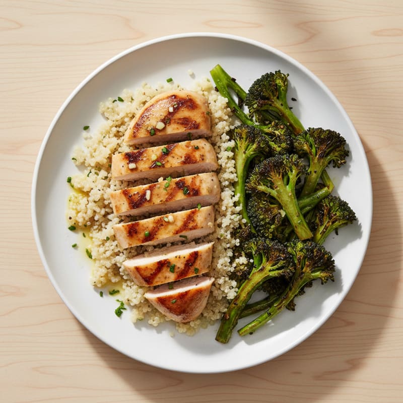 Grilled Chicken Breast with Quinoa and Roasted Broccoli