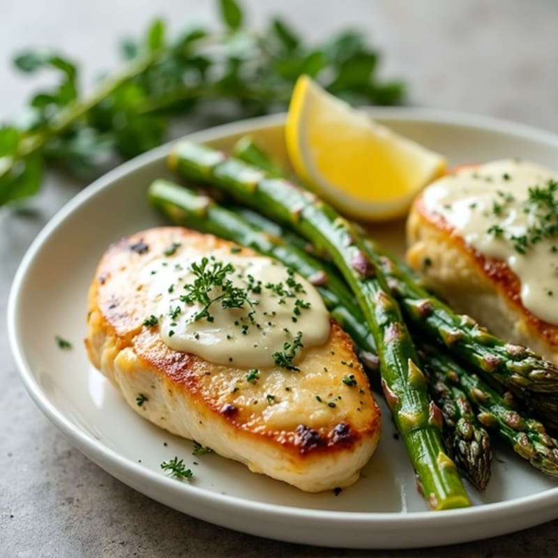 Creamy Garlic Herb Chicken with Roasted Asparagus