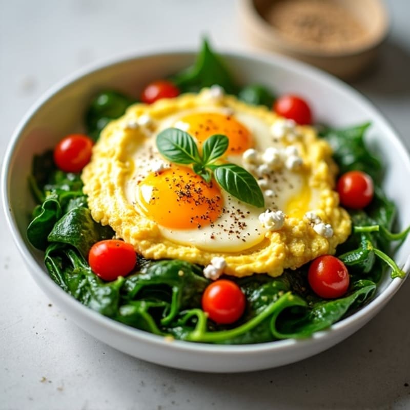 Fluffy Egg White Spinach Feta Scramble