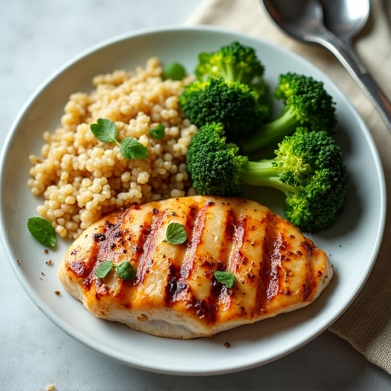 Grilled Chicken Breast with Roasted Broccoli and Quinoa