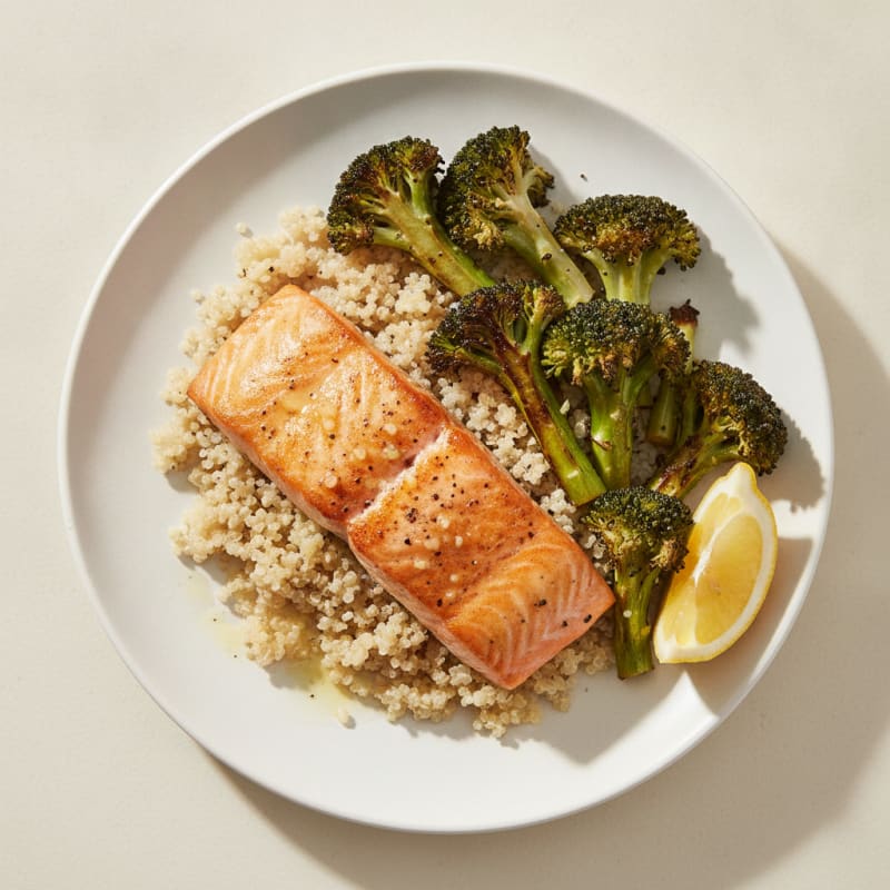 Seared Salmon with Roasted Broccoli and Quinoa