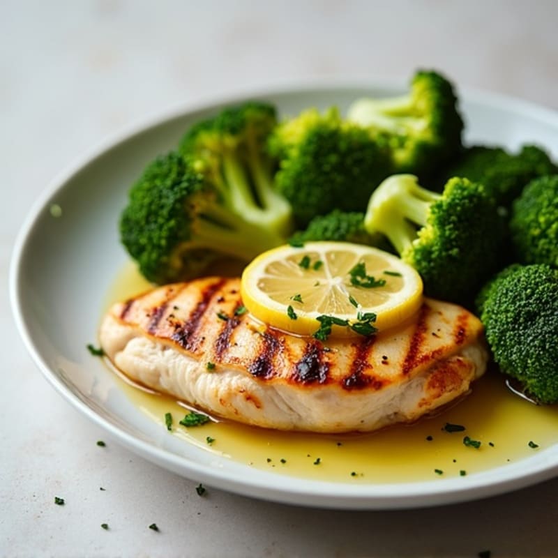 Grilled Chicken Breast with Roasted Broccoli and Lemon