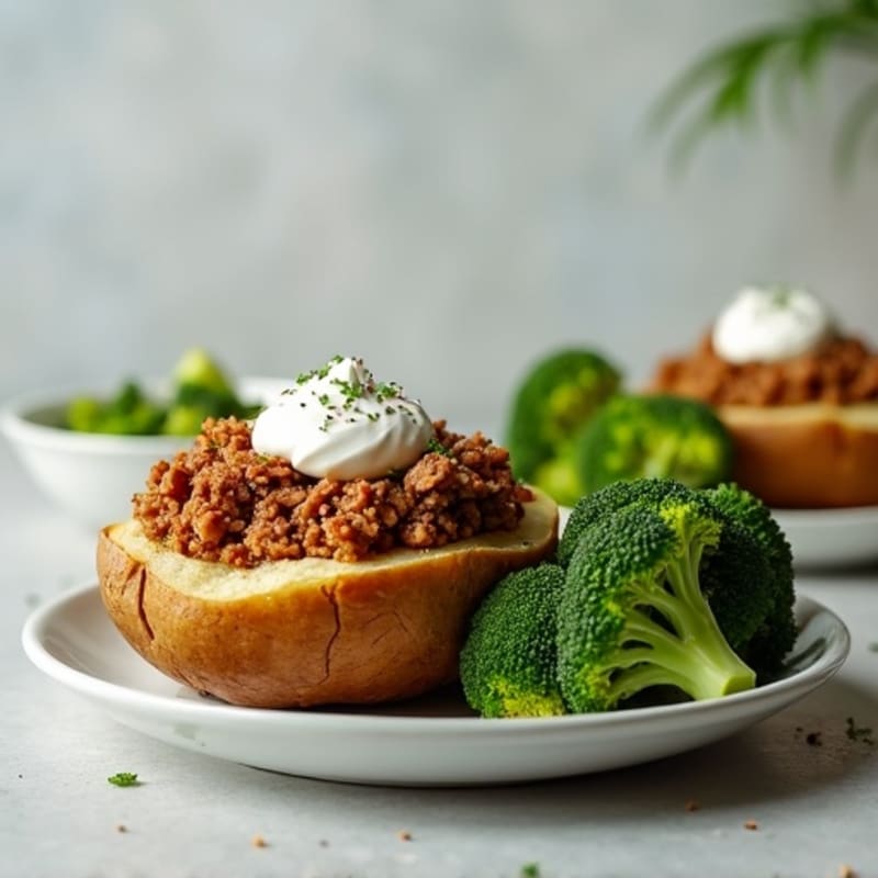 Fluffy Baked Potatoes with Lean Ground Turkey, Steamed Broccoli, and Creamy Greek Yogurt