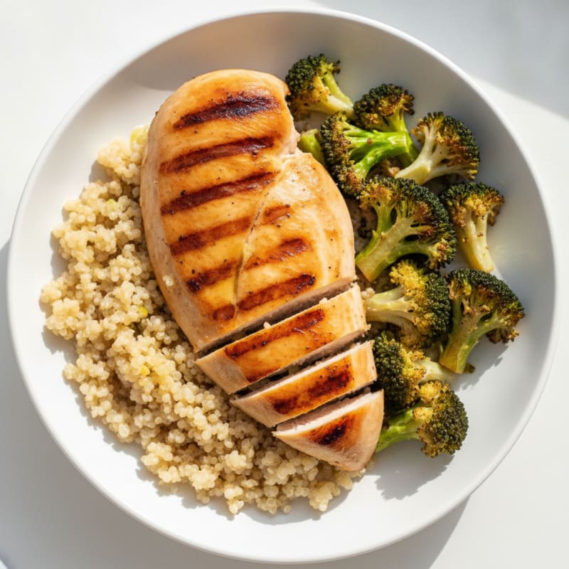 Grilled Chicken Breast with Quinoa and Roasted Broccoli