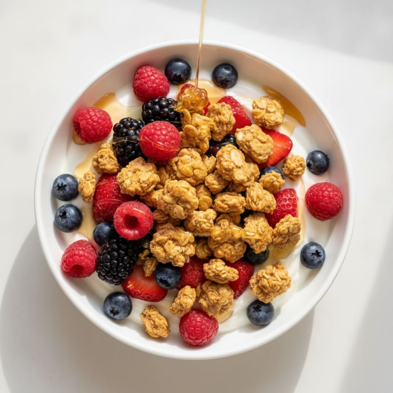 Creamy Greek Yogurt with Mixed Berries and Protein Granola