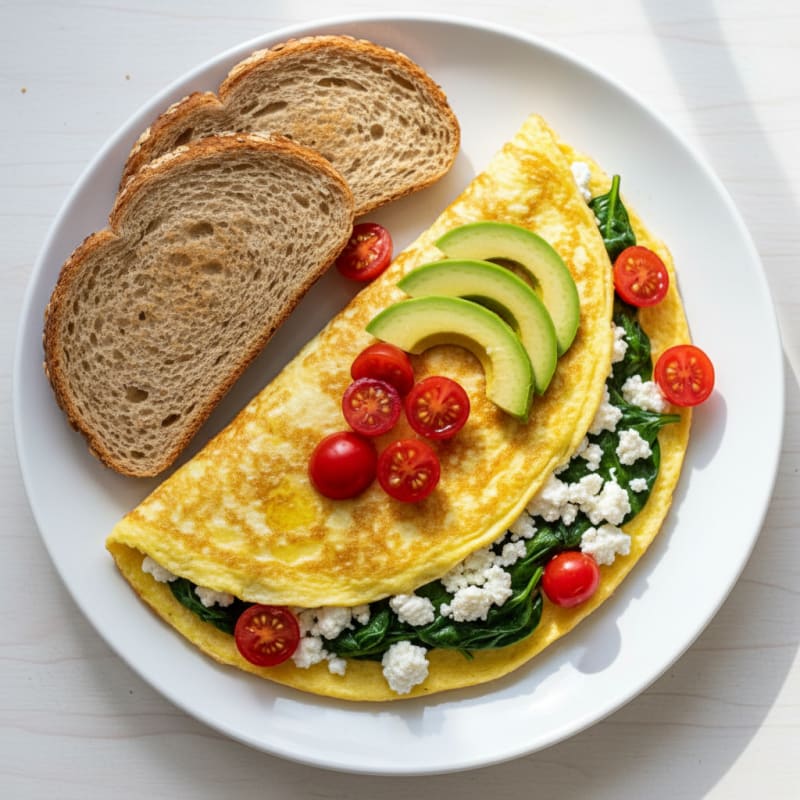 Egg White Spinach Omelette with Cottage Cheese and Fresh Tomatoes