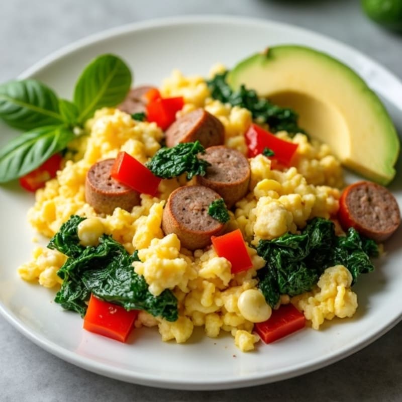 Egg White and Turkey Sausage Scramble with Spinach and Bell Pepper