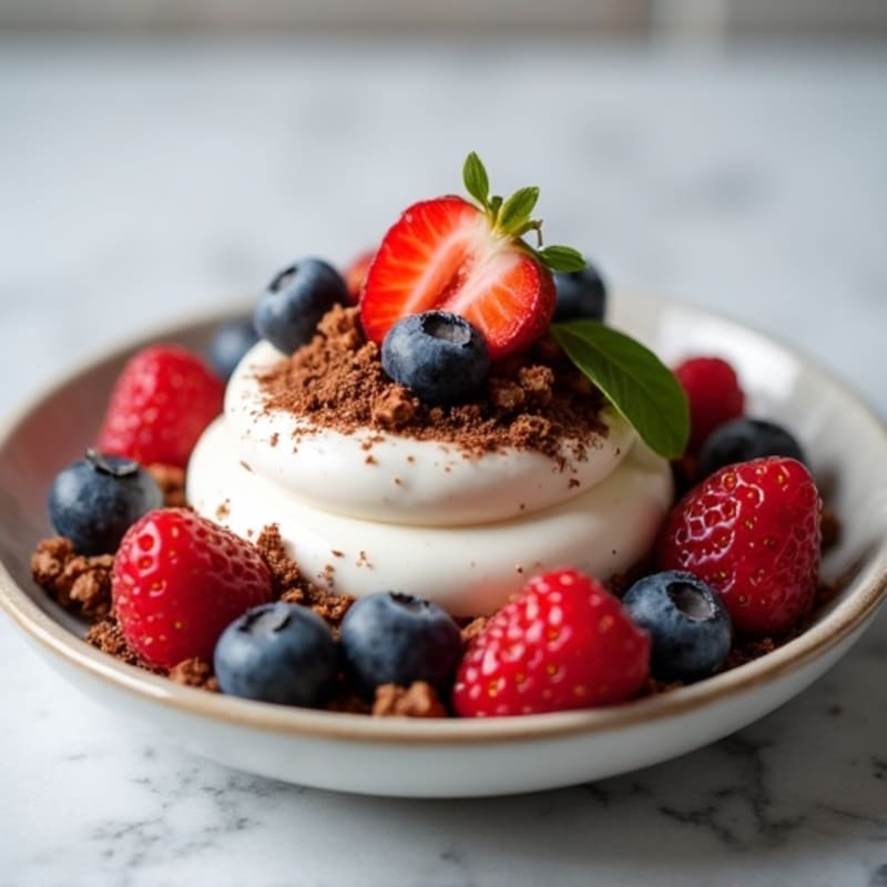 Creamy Greek Yogurt with Chocolate Protein Powder and Fresh Berries