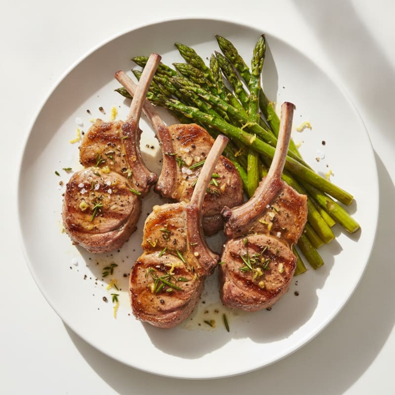 Grilled Herb Lamb Chops with Roasted Asparagus