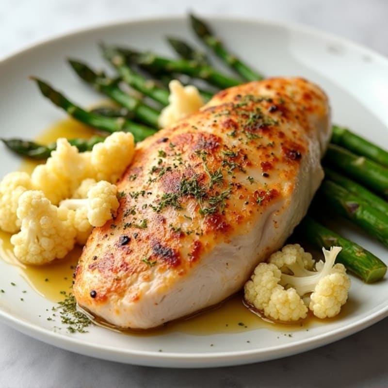 Seared Turkey Breast with Roasted Cauliflower and Asparagus