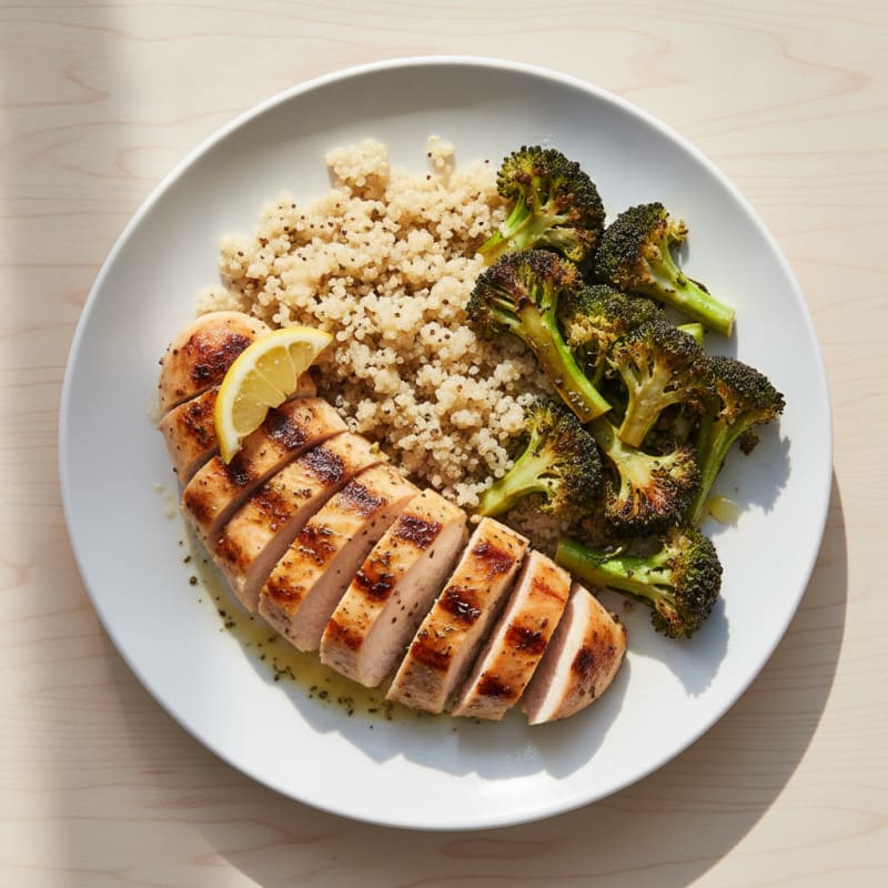 Grilled Chicken Breast with Roasted Broccoli and Quinoa