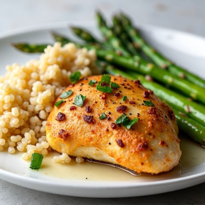 Crispy Lemon-Herb Roasted Chicken with Tender Asparagus and Fluffy Quinoa
