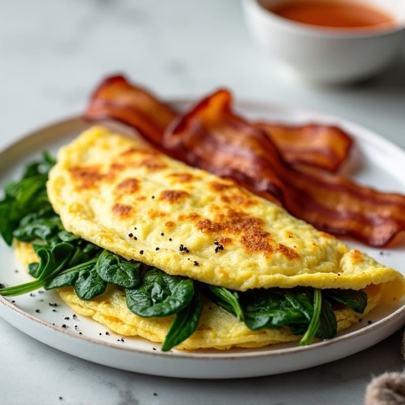 Egg White Spinach Omelet with Turkey Bacon