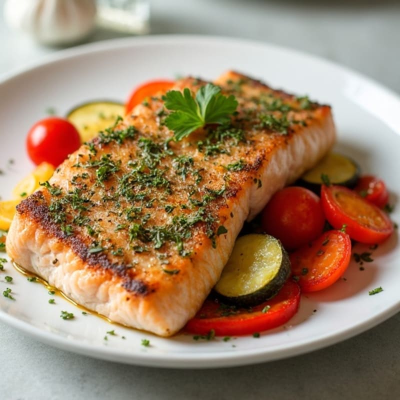 Herb-Crusted Baked Salmon with Roasted Vegetables