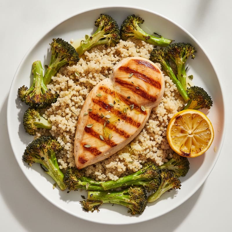 Grilled Chicken Breast with Quinoa and Roasted Broccoli