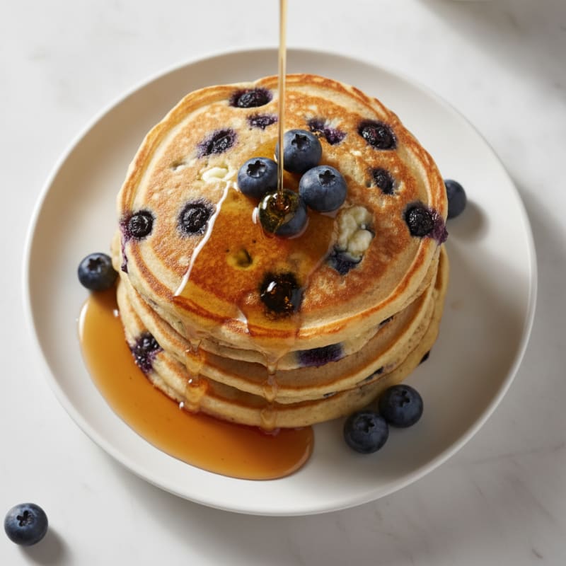 Blueberry Ricotta Pancakes with Maple Syrup