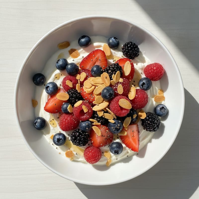 Creamy Greek Yogurt Protein Bowl with Mixed Berries and Almonds