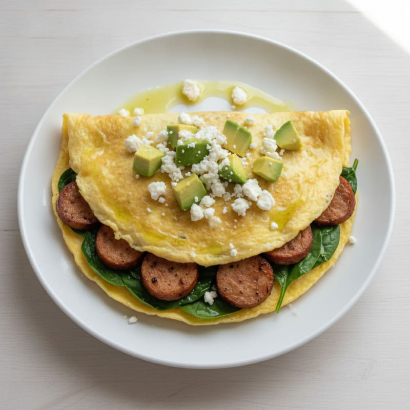 Egg White Spinach Omelet with Turkey Sausage