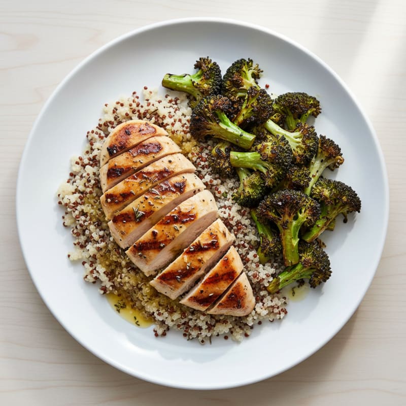 Grilled Chicken Breast with Quinoa and Roasted Broccoli