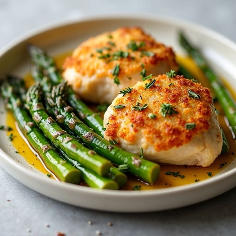 Crispy Lemon-Herb Chicken Thighs with Roasted Asparagus