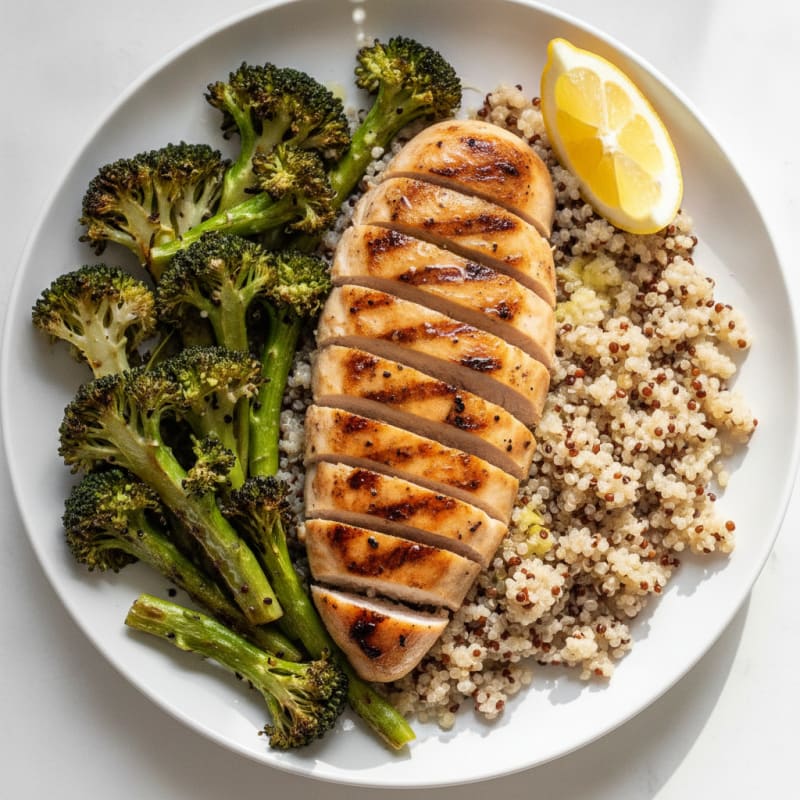 Grilled Chicken Breast with Quinoa and Roasted Broccoli