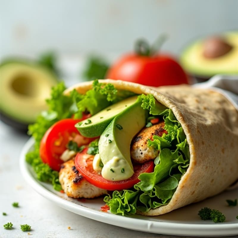 Grilled Chicken and Crunchy Veggie Wrap with Creamy Avocado Dressing