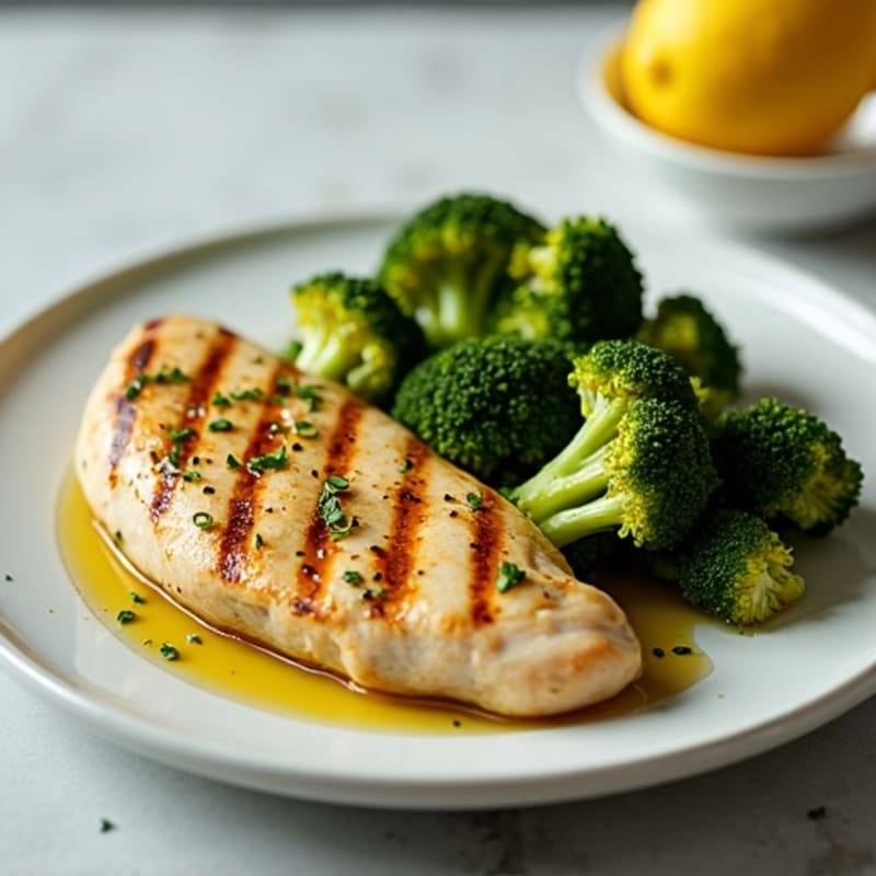 Grilled Lemon Garlic Chicken Breast with Roasted Broccoli