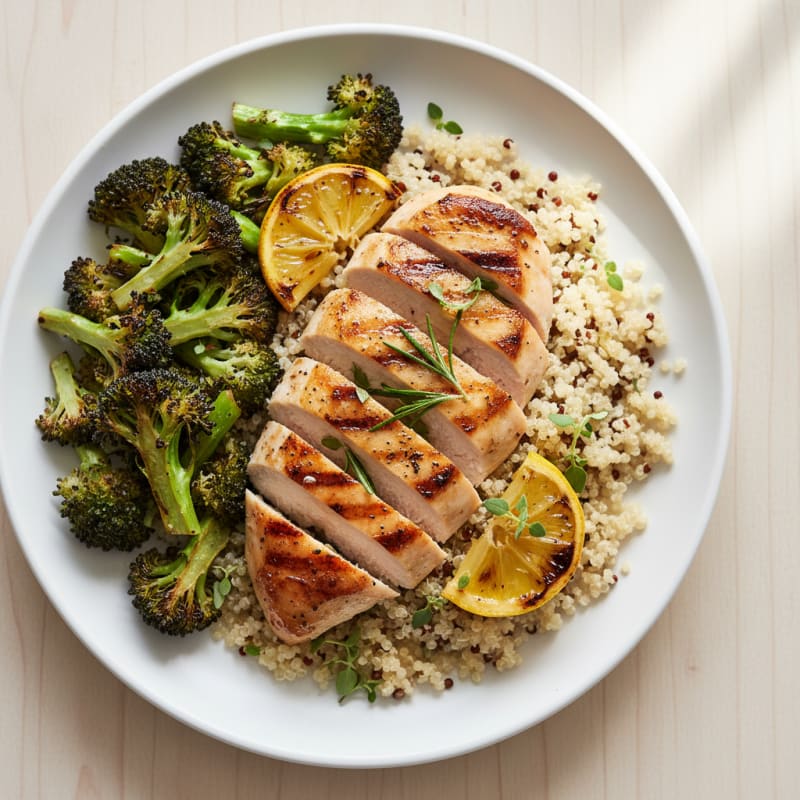 Grilled Chicken Breast with Quinoa and Roasted Broccoli