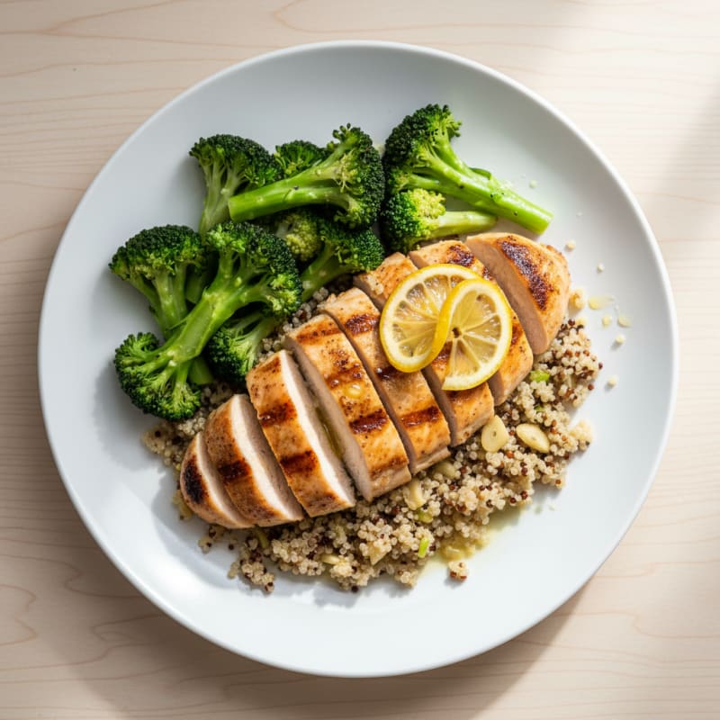 Grilled Chicken Breast with Quinoa and Steamed Broccoli