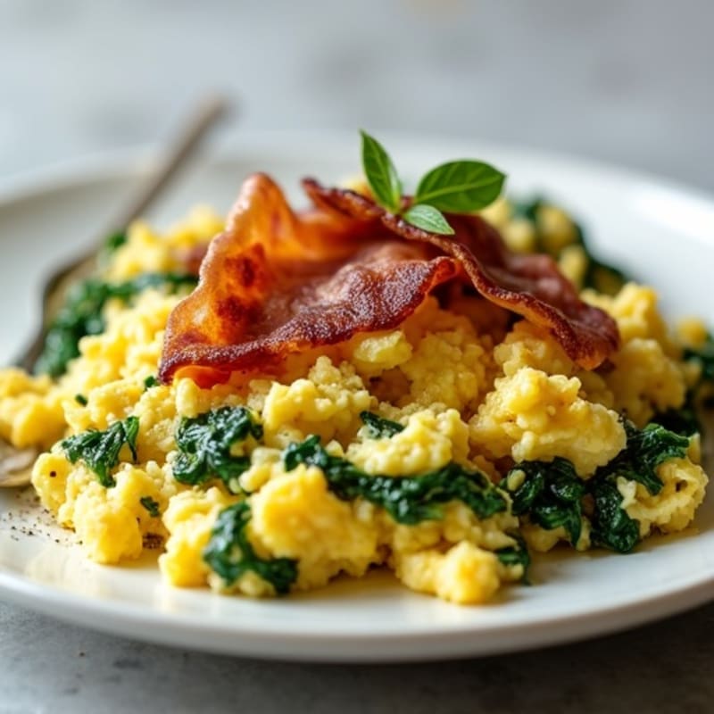 Cottage Cheese Scramble with Spinach and Turkey Bacon