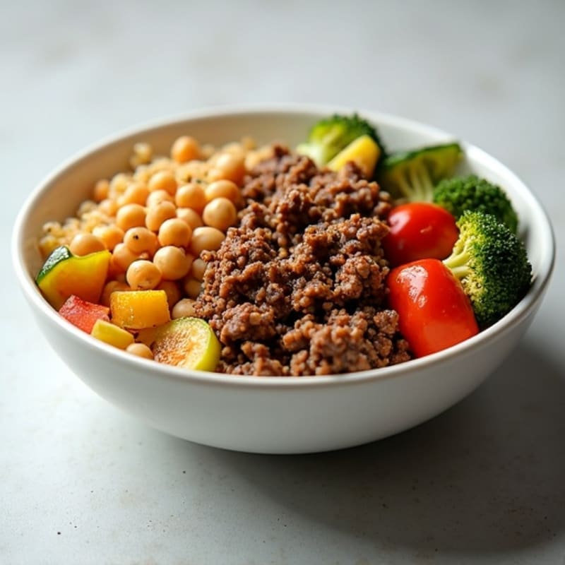 Lean Ground Beef and Roasted Vegetable Bowl