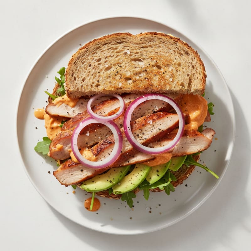 Spicy Turkey Ham Sandwich with Red Onion
