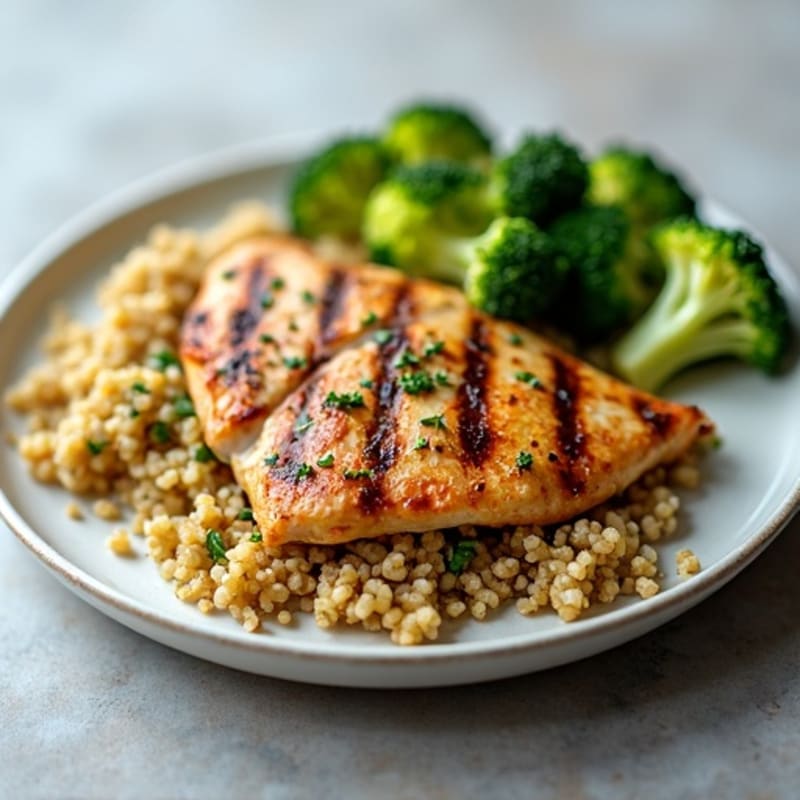 Grilled Chicken Breast with Quinoa and Roasted Broccoli
