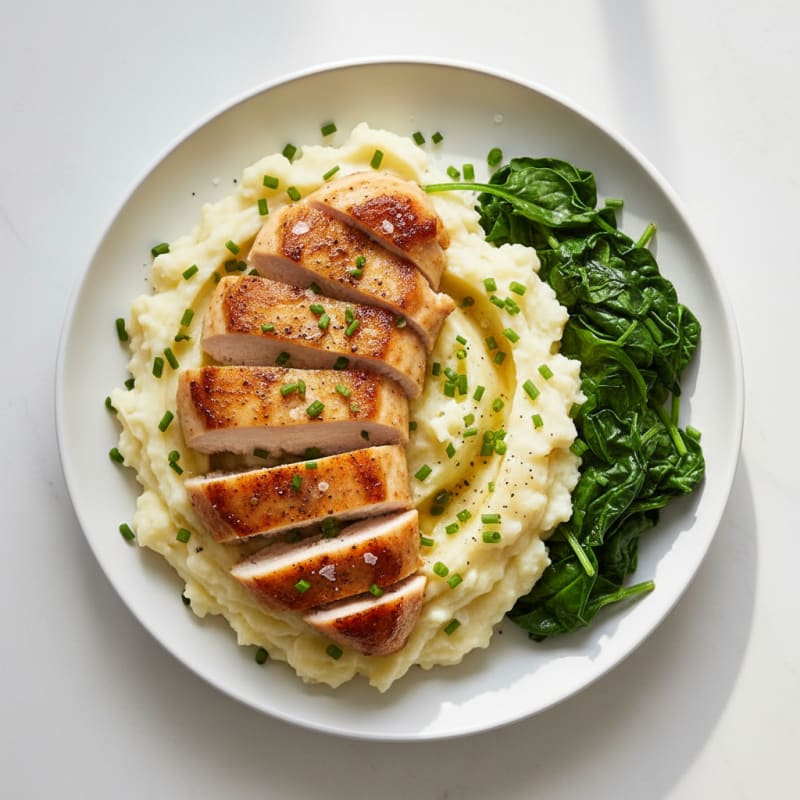 Creamy Garlic Mashed Potatoes with Pan-Seared Chicken