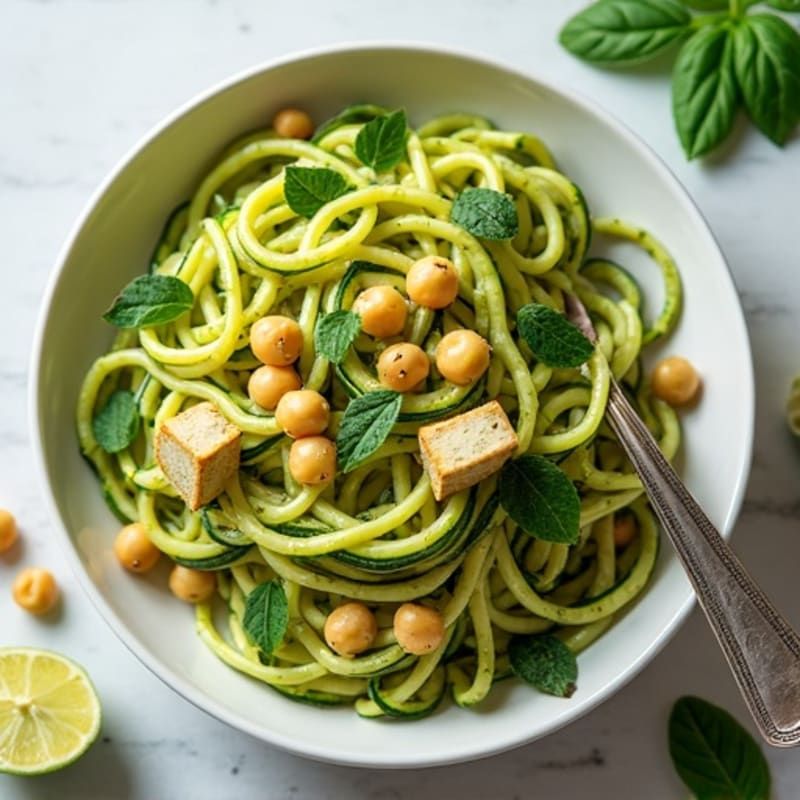 Creamy Vegan Basil Pesto Zucchini Noodles