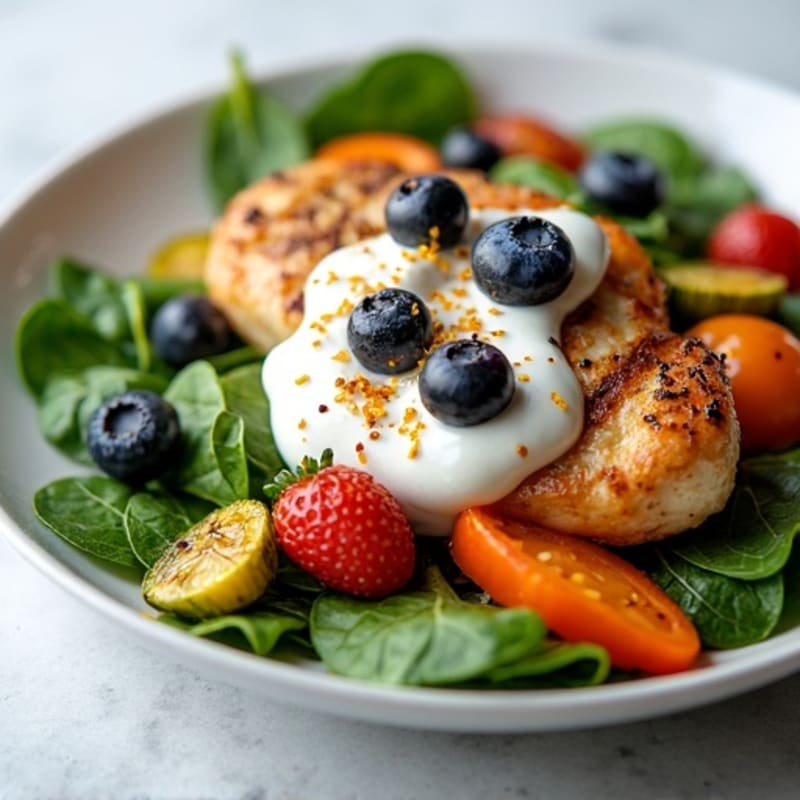 Grilled Chicken Breast with Roasted Vegetables and Spinach