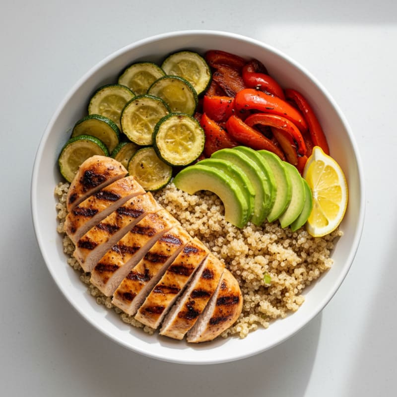 Grilled Chicken and Quinoa Power Bowl with Roasted Vegetables