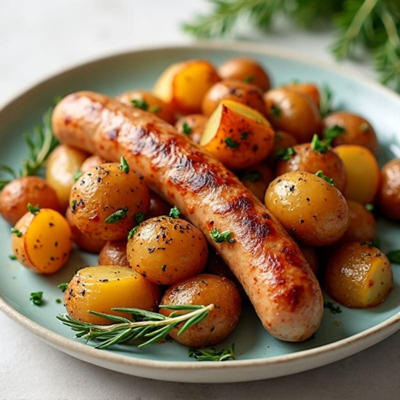Sheet Pan Roasted Chicken Sausage and Crispy Potatoes with Herbs