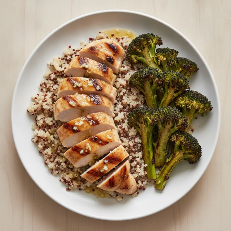 Grilled Chicken Breast with Quinoa and Roasted Broccoli