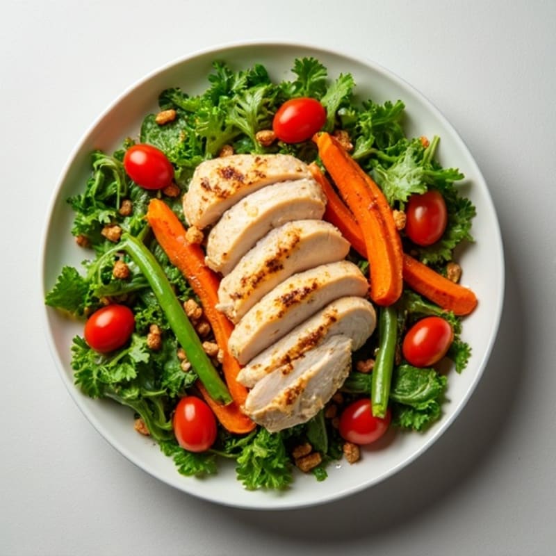 Grilled Chicken Salad with Mixed Greens and Roasted Carrots
