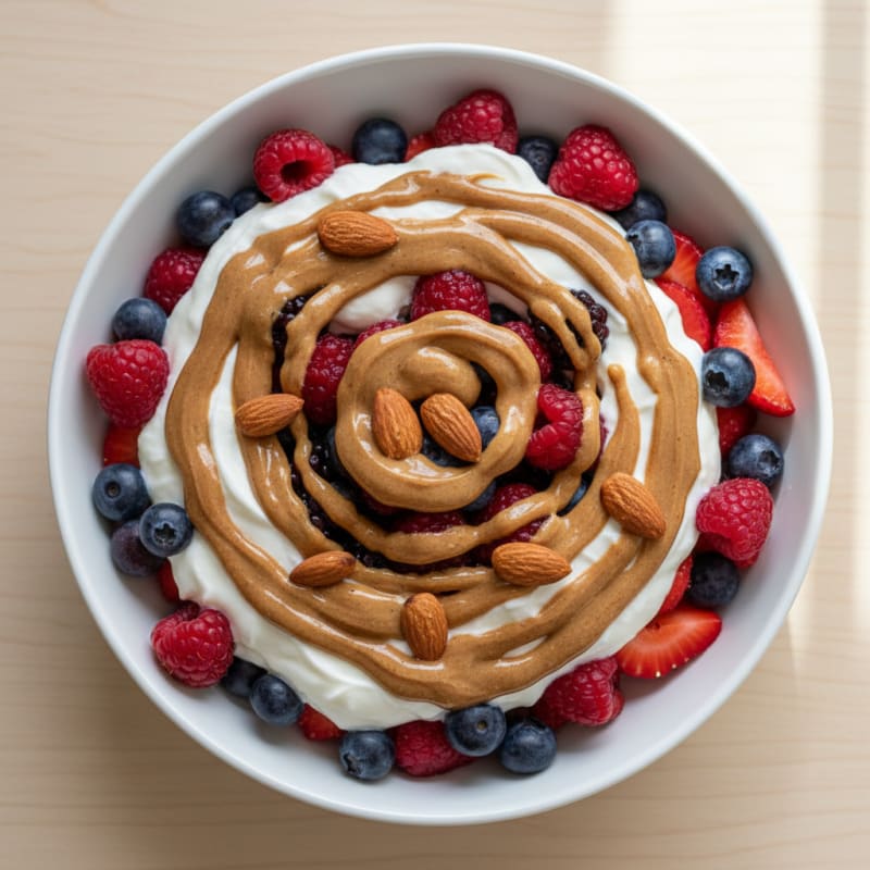 Greek Yogurt Protein Parfait with Mixed Berries and Almond Butter